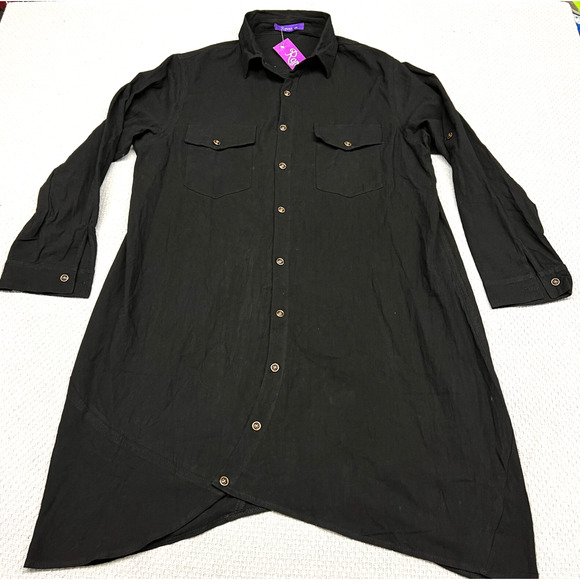 Romacci Dress Womens 2XL Black Cotton Button Down Shirt Midi Asymmetrical - Picture 1 of 8